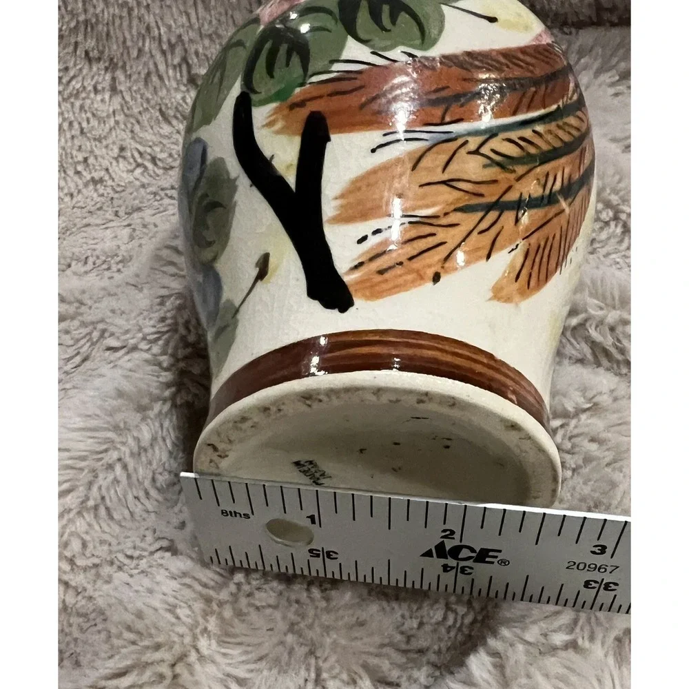 Vintage Hand Painted Floral Peacock Pottery Jug Made in Japan 7.5